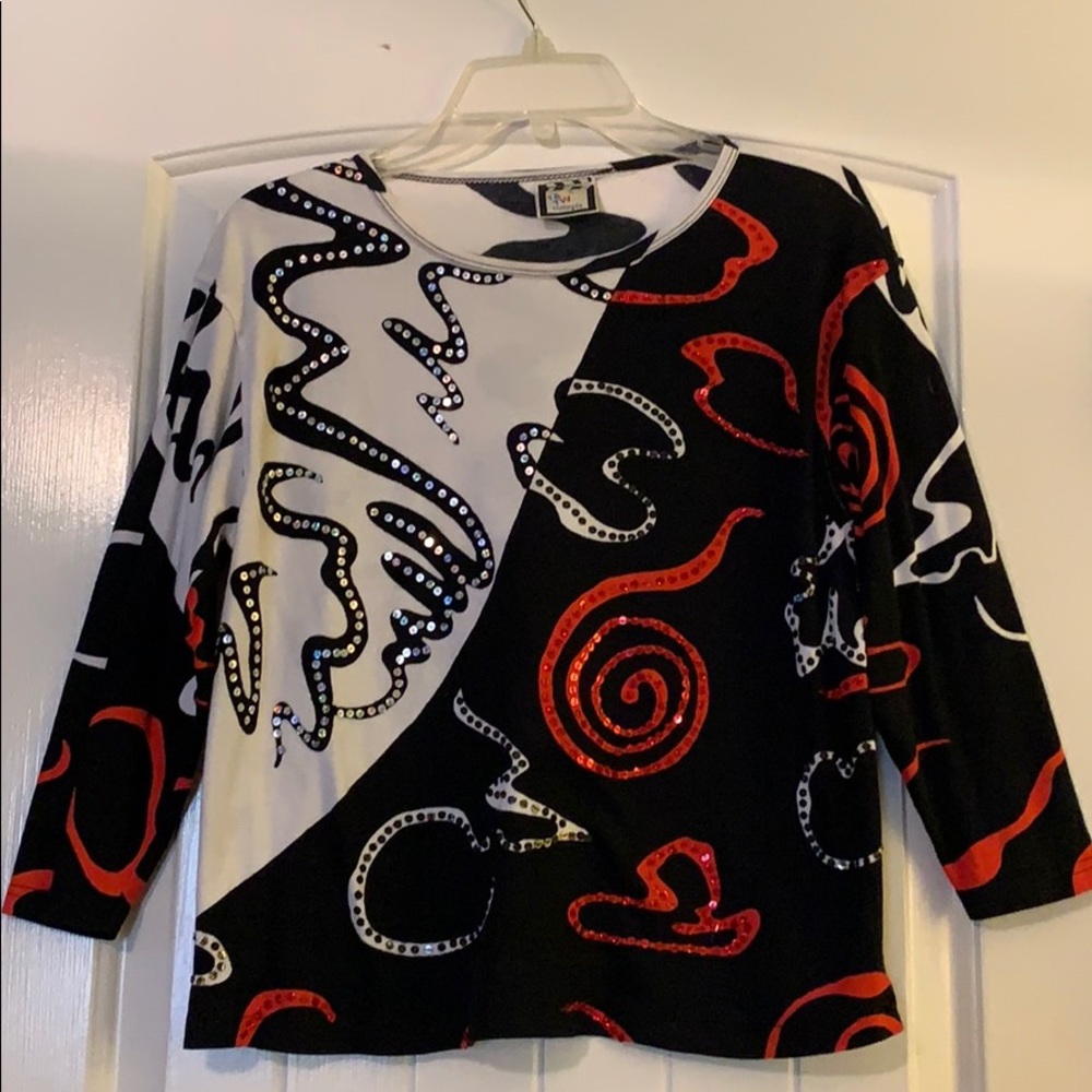 Black, Red and White Blouse